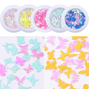 Double Sided Laser Colorful Butterfly Nail Sequins 3d Holographic Wood Pulp Flakes Glitter Nail Art Decorations Manicure Designs