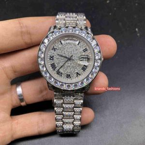 Gorąca sprzedaż mrożonego diamentowego zegarku męskiego srebrna stal nierdzewna diamentowa diamentowa twarz Automatyczne mechaniczne zegarki mechaniczne hip -hopowe