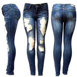 2020 Women Skinny Hole Ripped Jeans Fashion Women Baggar Pants Heigh Quality Medium Waist Denim Biker Jeans Female Pencil Pants S-2XL