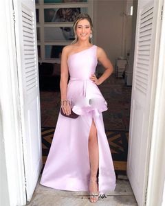 One Shoulder A-line Evening Dresses Sleeveless Backless Floor Length Pleated Split Prom Dresses Plus Size Formal Party Women Dress