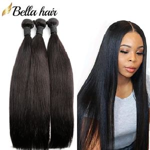 Bella Hair Unprocessed Virgin Hair Weft Extensions Straight Brazilian Peruvian Malaysian Indian Hair Bundles Double Weft Natural Color 3PCS