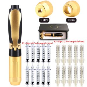 2in 1 Hialuron Caneta Meso Gun No-Agulha Mesherapia Dervice Atomizador Injector para Anti Wrinkle Lip Lifting com 40 pcs Máquina de cabeça de ampola