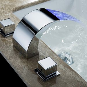 Skowll Sıcaklık Kontrollü Musluk Su Dokunun Banyo LED Şelale Bataryası Banyo Mikser HG-1182DC T200710