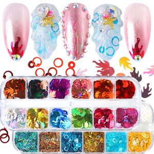 Paillettes a fiamma olografica Forniture per nail art Set di glitter laser Fiocchi 3D Acrilico Paillette Smalto per gel UV Manicure Decorazioni per unghie Decalcomanie