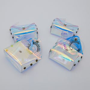 Atacado Laser Eyesh Storage Case Embalagem 25mm Mink Lash Recipiente 3D Mink Eyelashes Caixas de Holografia Saco de Armazenamento Vazio Com Bandejas