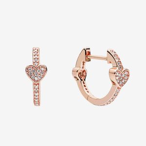 Orecchini a cerchio con cuore d'amore placcato in oro rosa Regalo di nozze da donna per orecchini a cerchio con pavé di cuore in argento 925 Pandora con cofanetto originale