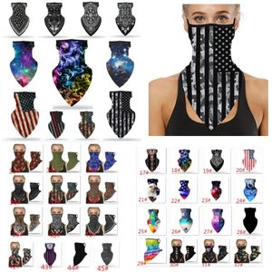 Американский флаг Tie-краситель Волшебный тюрбан дизайнер маска для лица на открытом воздухе верхом маска маска пыли в маске висит ухо треугольник треугольник XD23710