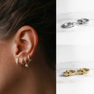 925 Sterling Silver Snake Gold Color Bling Zircon Stud for Women Girl Small Earrings Punk Summer Style A30
