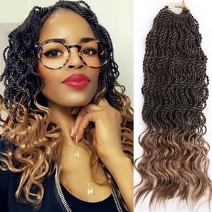 Soft Bouncy Curly Curly Wave Senegalese Twist Extensões Metade Curl Crochet Tranças Cabelo 16inch Extensões de Cabelo Sintético Colorido Ombre Roxo