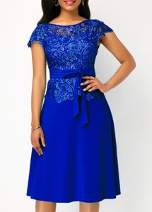 Blue Chiffon Mother of the Bride klär sig en linje Scoop Neck Cap Sleeve Wedding Guest Party klänning Elegant Casual Wedding Guest206Z