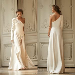 Eleganckie suknie ślubne na ramię Side Split Długość podłogi Satynowe Suknie Ślubne Proste Vestido de Novia
