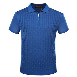 Bilionário Camiseta Homens Silk 2020 Verão Zipper Collar Conforto Elegante Hrombus Pattern Fitness Masculino Grande Tamanho M-5XL Frete Grátis