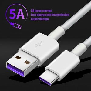 5a USB Typ C Kabel för Samsung S20 S9 S8 Xiaomi Huawei P30 Pro Fast Charge Mobiltelefon Laddning Tråd Vitkabel