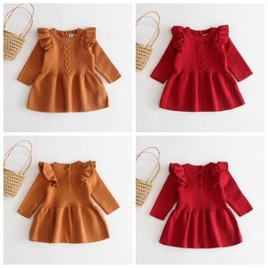 Knitted Girls Dress Toddler Baby Princess Dresses Cotton Infant Tops Shirts Designer Infant Girl Clothes Boutique Baby Clothing 10pcs DW4207