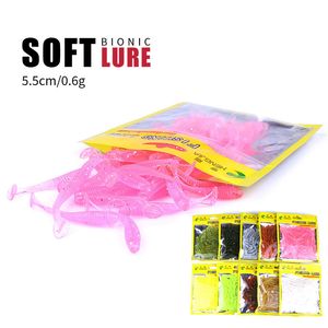 50 Pcs / Bag T cauda de silicone macio isca de pesca Worms artificiais macio Iscas Carpa acessórios de pesca