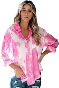 Women Tie-dye Printed Blouse Long Sleeve Button Turn-Down Collar Fashion Female Spring Summer Blusa Streetwear camisa feminina DLM255009