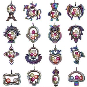 Colorful Peace Dove Leaf Cross lockets Can Open Magnet Glass Memory Phase Box Locket Pendant for mm pearls