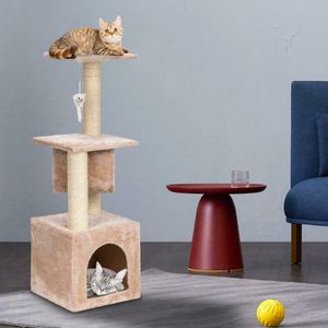 36" Cat Tree Bed Furniture Scratching Tower Post Condo Kitten Pet House Beige