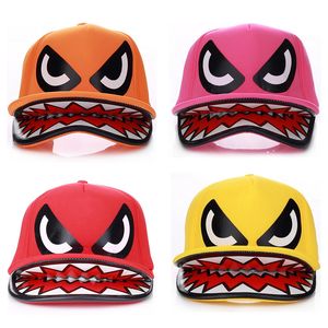 New fashion designer printed funny shark cartoon hats adjustable baseball ball caps for kids students with double eaves