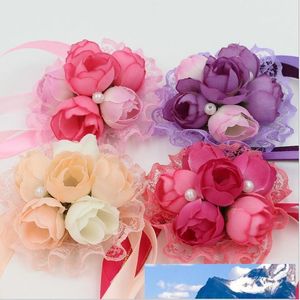 Linda rosa vermelha Champagne roxo Flower Corsage Com Broche Pin Para nupcial do casamento do noivo Supplies Retail e WholesaleBF02