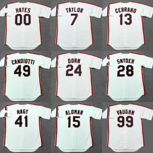 Cleveland 24 ROGER DORN 28 CORY SNYDER 7 JAKE TAYLOR 0 WILLIE MAYS 13 PEDRO CERRANO 15 SANDY ALOMAR 41 CHARLES NAGY koszulka baseballowa