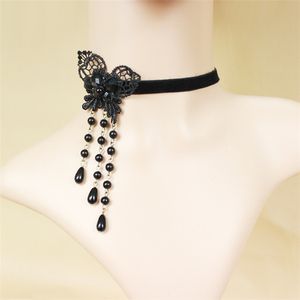 2020 Korean Black Lace Butterfly Pearl Tassel Female Neck Chain Fake Collar Necklace Collar Chain Accessories Wholesale
