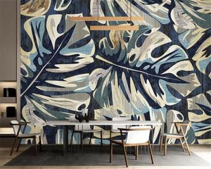 生活3D壁紙ノルディックモダンミニマリスト熱帯植物の葉レトロなリビングルームの背景壁絵画壁紙