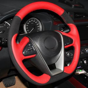 Red Leather Black Suede Steering Wheel Cover for Nissan Lannia 2015 Maxima 2016