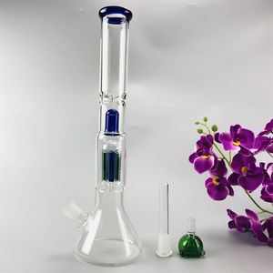 15 inches blue mushroom filter glass water pipes bluegreen arm tree oil dab rigs beaker bong 18mm joint hookah