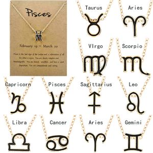Fashion Women Gold Designer 12 Constellation Zodiac Necklace Horoscope Sign Zircon Korean Jewelry Gift with Retail Card