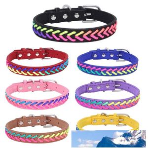 New Colorful Braid Leather Pet Dog Cat Collars Soft Leather Leashes 10 colors Mixed Wholesale Pet Supplies