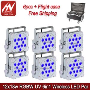 6pcs Led Par Dj Light 12x18w RGBWAUV 6in1 Battery Powered Wireless DMX Wifi Remote Control Uplighting Wedding Uplight With Charge Flightcase