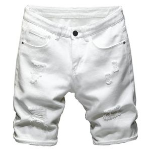 Jeans da uomo Pantaloncini di jeans strappati estivi Streetwear Holes Slim Straight Stretch Nero Bianco