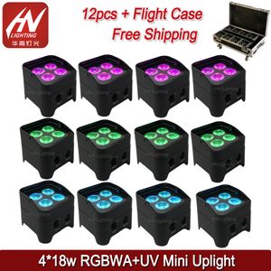 12 pièces led effet lumière 4x18W 6in1 RGBAW UV alimenté par batterie mini DJ sans fil uplighting pro lumières de scène avec housse de pluie