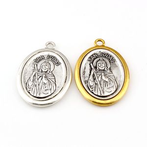 10 pcs Two-Tone San Judas Tadeo Charme Pingentes para Jóias fazendo Pulseira Colar Religião DIY Acessórios 30x44.8mm A-561