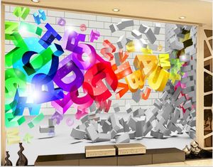 3D stereo brick wall English letters living room background wall decoration painting 3d murals wallpaper for living room