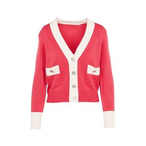 2020 봄 가을 긴 소매 V 넥 핑크 콘트라스트 컬러 모직 니트 포켓 싱글 브레스트 카디건 스웨터 패션 스웨터 W1815038