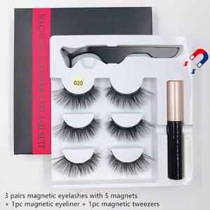 HEIßER Verkauf 3 Paare/satz Magnetische Wimpern Falsche Wimpern + Flüssiger Eyeliner + Pinzette augen make-up set 3D magnet Falsche wimpern Kein Kleber Erforderlich