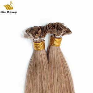 Altın Sarışın Ön Yapılmış Hairextensions Kera Kesint Düz Uç Saç Demetleri Kekik Hizalı Humanhair 1G / Strands 100g Bir Paket