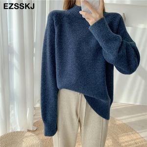 New casual thick Autumn Winter o-neck oversize Sweater Pullover Women warm chic female loose Knitted Basic Sweaters