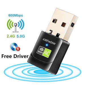 Adaptador USB Wifi com driver gratuito 600Mbps Lan USB Ethernet 2.4G 5G Dual Band Placa de rede Wi-fi Dongle sem fio