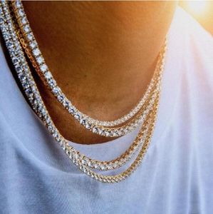 Męskie Hiphop Iced Out Łańcuchy Biżuteria Diament Iced Out Tenis Łańcuch Hip Hop Biżuteria Naszyjnik 3mm 4mm Srebrny Złote Łańcuch Naszyjniki