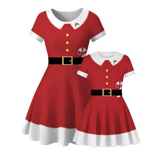 New Popular Christmas Red And White Stripes European And American Digital Printing Mother Daughter T-shirt Dress Fashion Dress