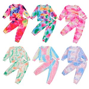 Jesień Ins Tie Dye Dzieci Odzież Chłopcy Dziewczyny Z Długim Rękawem Kieszonkowy Top + Spodnie 2 Sztuk / Zestawy Boutique Dzieci Stroje M2688