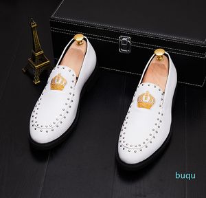 Hot Sale- Genuine leather mens shoes Men's oxfords Embroidery crown business dress shoe for men black white Groom shoes wedding party shoes