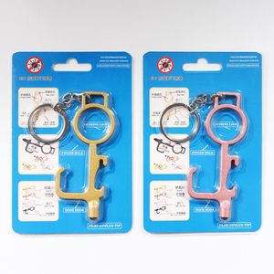 Blister Packaging Keychains Rings Keyrings Holder Metal EDC Contactless Door Opener Key Chains Accessories Non Contact Press Elevator Tools