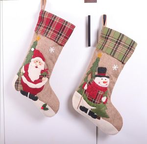 DHL50 Stück Weihnachtsstrumpf, Leinen-Graudruck, Ornament, Partydekoration, Weihnachtsmann, Weihnachtsstrumpf, Süßigkeiten, Socken, Taschen, Weihnachtsgeschenke, Tasche
