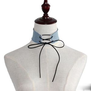 Deckle Denim Choker Necklace Collar Wide Lace Halsband Torques Fashion Smycken för kvinnor Gåvor Will och Sandy Drop Ship
