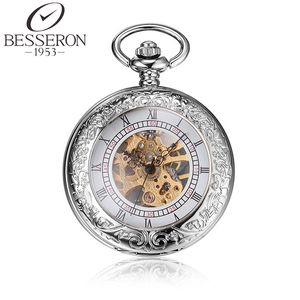 Cep Saatleri Besseron Reloj Steampunk Erkek Titanyum Mekanik İzle Vintage Kolye Gümüş Zincir Orologio da Tasca