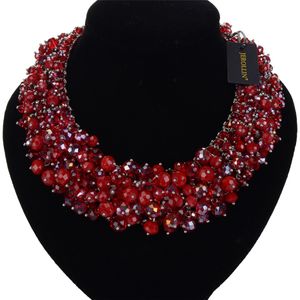 Handmade Beaded Women Red/Khaki Crystal Bib Collar Necklace Big Choker Chunky Necklace Fashion Jewelry Woman Gift
